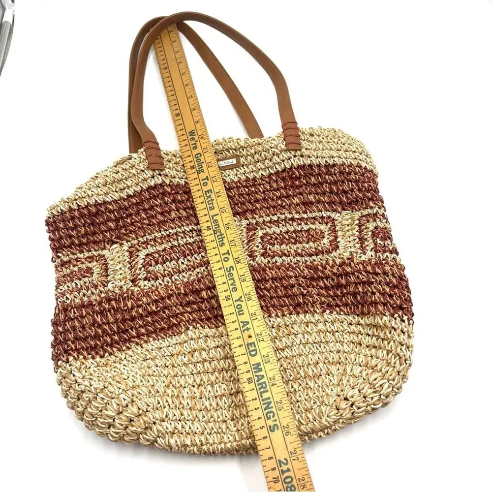 SUN N' SAND - Raffia Tote Bag Boho beach bag NWT faux leather strap